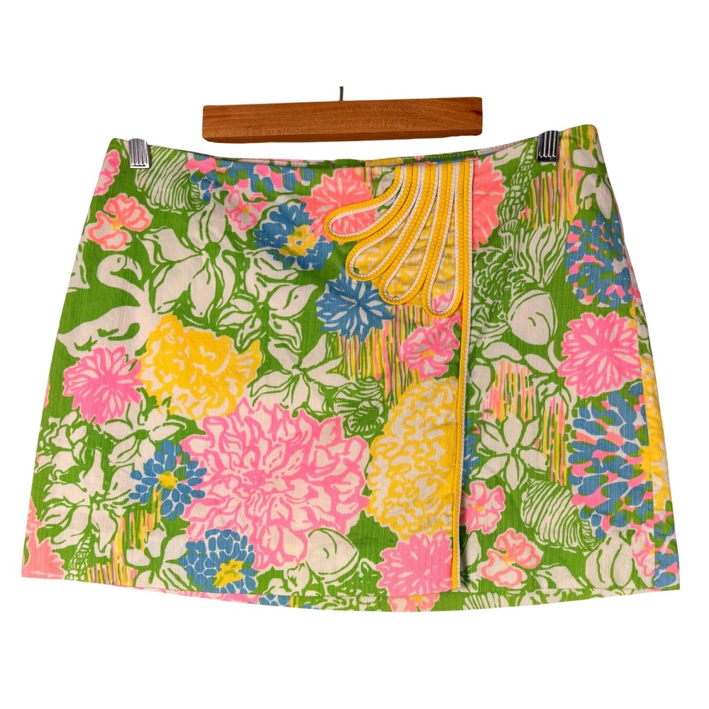 Lilly Pulitzer Floral Shell Mini Skirt Green Pink Yellow Size 8